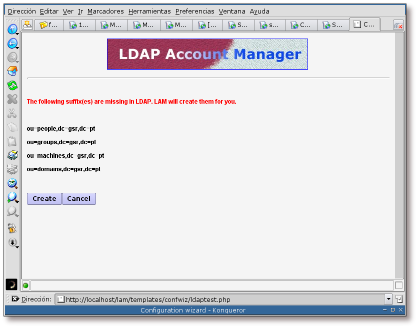 Asistente de configuración, confirmación de la creación de entradas LDAP